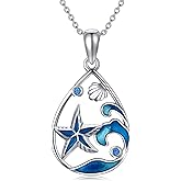 Lypic Ocean Animal Necklace Seahorse/Shark/Starfish/Sea Turtles/Sand Dollar/Dolphin Necklace 925 Sterling Silver Beach Ocean Jewelry for Women Ocean Lovers