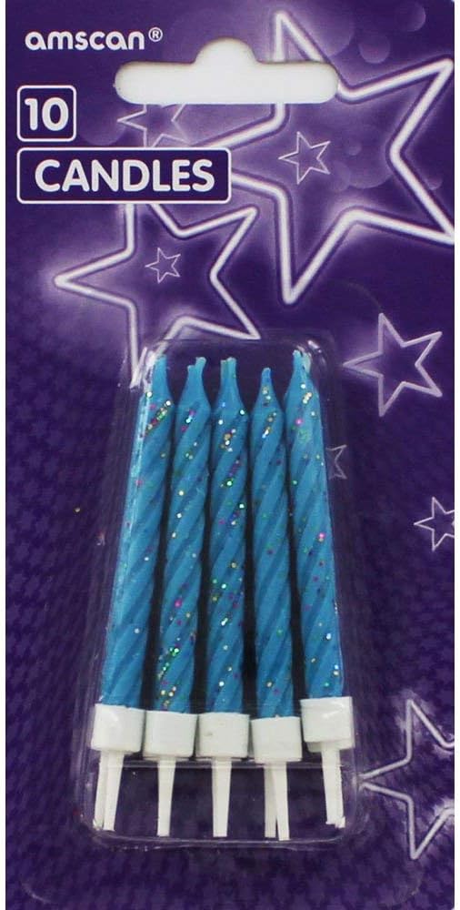 Amscan Blue Glitter Candles With Holders, Pack of 10, Blue,white, Taille unique - Image 3