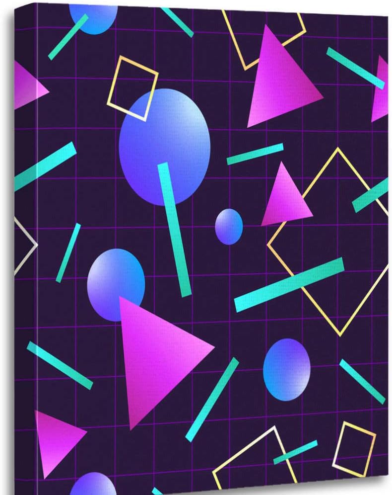 Altuny Canvas Print Wall Art Painting Pictures Vaporwave 80'S Style Retro 1980S Geometric Neon 12x16 Inch Artwork Modern Decor for Living Room Bedroom Bathroom Great Gift