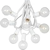 G40 Patio String Lights With 25 Clear Globe Bulbs - Hanging Garden String Lights - Vintage Backyard Patio Lights - Outdoor String Lights - Market Cafe String Lights - White Wire - 25 Foot
