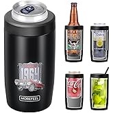 4-in-1 Skinny Can Cooler Double Wall Stainless Steel Insulated Can Holder,Can Coozie, Works With 12 Oz Slim Can,Standard Cans,Beer Bottles & As Pint Cups (Retro Black)
