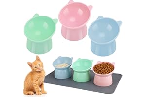HOEMWARM 3 Pcs Elevated Cat Bowls 15° Raised Cat Bowl with Silicone Mat Whisker Friendly Anti Vomiting Cats Elevated Food and Water Bowls for Indoor Cats Kittens