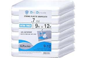DIRT DEFENSE Dirt Defence Plastic Drop Cloth, 9x12 Ft Plastic Sheeting for Painting, Waterproof & Dust-Proof,Tear-Resistance Plastic Tarp for Painting, Floor, Furniture Cover Thick & Durable (6 PCS)