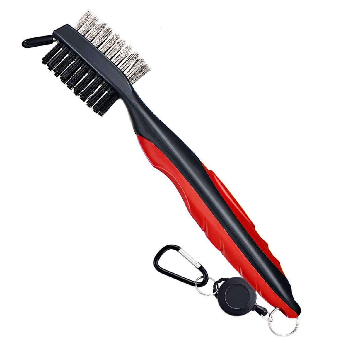 Eshan Golf Club Brush Groove Cleaner with Aluminum Carabiner Keyring Retractable Spool Line Golf Bag Accessories for Men Women Golfer (Red)
