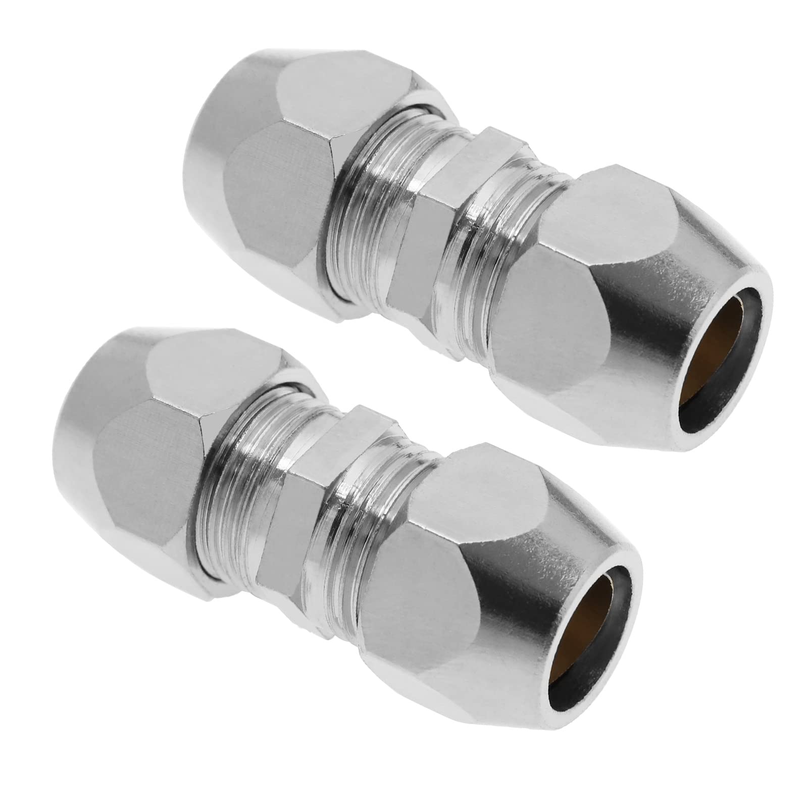 VGOL 2PCS 8mm Double Ferrule Pipe Fitting Straight Compression Fitting Adapter Nickel Plated Copper Air Conditioning Pipe Coupling Adapter for Plumbing