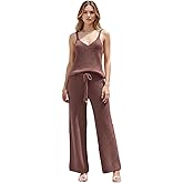 RONGTAI Women‘s Brushed Fleece Pajama Set with Tank Top 2 Piece Sexy Warm Loungewear Sweatsuit Spaghetti Strap Crop Top Pants