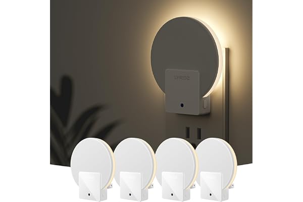 Lyridz Backlit Night Light Plug-in,[4 Pack] Glare-Free Indirect Glow, Dusk to Dawn Sensor, 1-50LM Dimmable Veilleuse, 2700K W