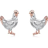 YAFEINI Animal Earrings 925 Sterling Silver Cute Chicken/Giraffe/Axolotl/Sea Turtle/Lobster/Boston Terrier Earrings Jewelry Gifts for Women