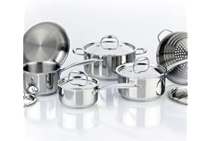 Meyer Accolade Stainless Steel Cookware Set, 11-Piece, Made in Canada, Silver