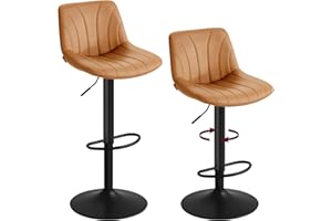 VASAGLE Bar Stools Set of 2, Adjustable Bar Chairs with Backs, 360° Swivel, Metal Footrest, Barstools, for Kitchen Dining Rec