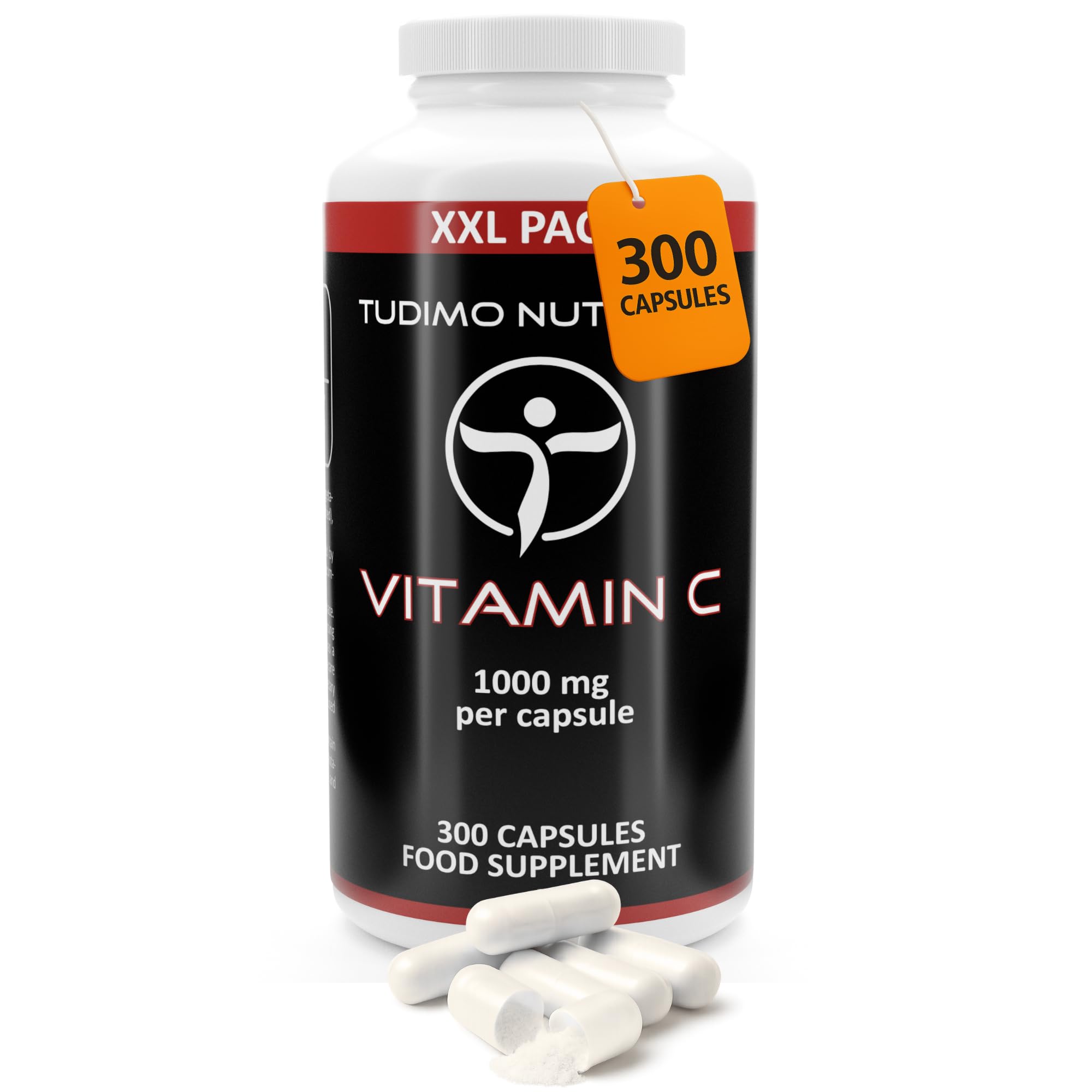 Vitamin C 1000mg Capsules - 300 pcs (10 Month Supply) of Rapidly Disintegrating Capsules, Each with 1000mg of Premium Quality & Pure Ascorbic Acid (VIT C) Powder in Large Family XXL Pack