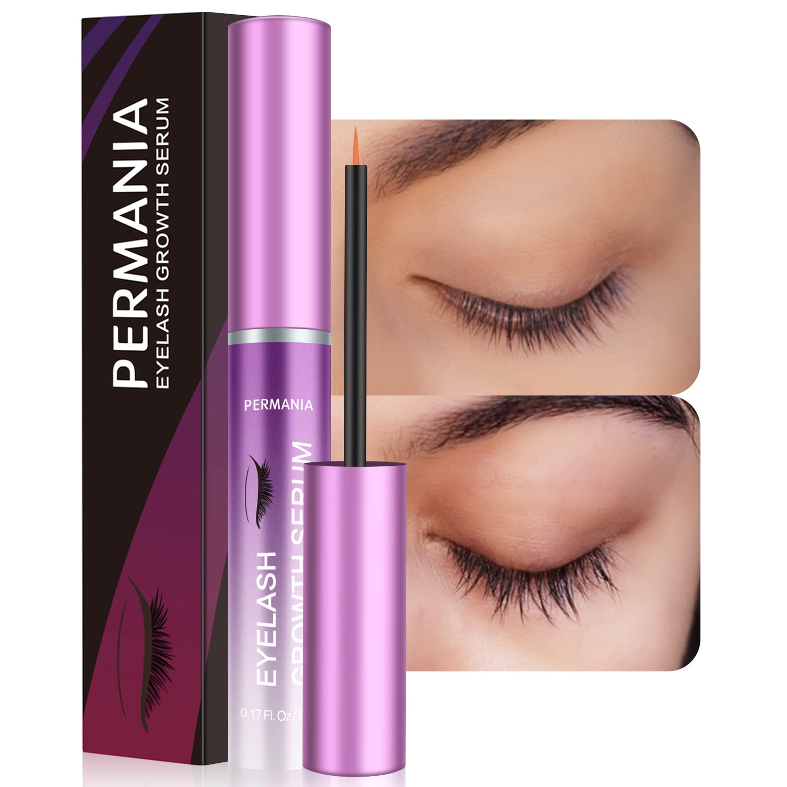 PERMANIA Eyelash Growth Serum, 3 ML Eyebrow Serum Growth Rapid Brow, Eyelash-Enhancing Serum for Longer, Fuller, Thicker Lashes, Fast Results, Unique Packaging and Bottle