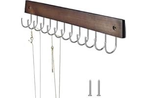 Belt Hanger Tie Rack Wall Mounted, Belt Organizer Bra Hanger for Closet Accessories with 12 Hooks, Sturdy Wood for Closet Org