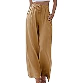 Duyang Womens Cotton Linen Palazzo Pants Drawstring Elastic Waist Casual Wide Leg Trousers with Pockets(Gamboge,XL), X-Large
