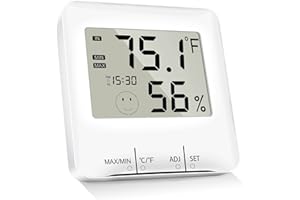 NICE-POWER Room Thermometer Digital Hygrometer Humidity Meter with Max/Min Records, Clock & Alarm Indoor Temperature Humidity Monitor for Home, Baby Room, Office, Greenhouse, Lncubators