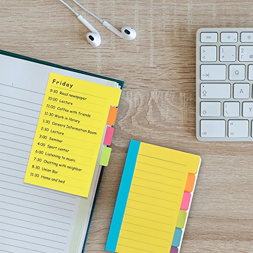 4 Pack Divider Sticky Notes, Total 360 Ruled Lined Notes,School & Office Supplies,Sticky Journals Page Tabs,4 x 6 inches,Assorted Neon Colors