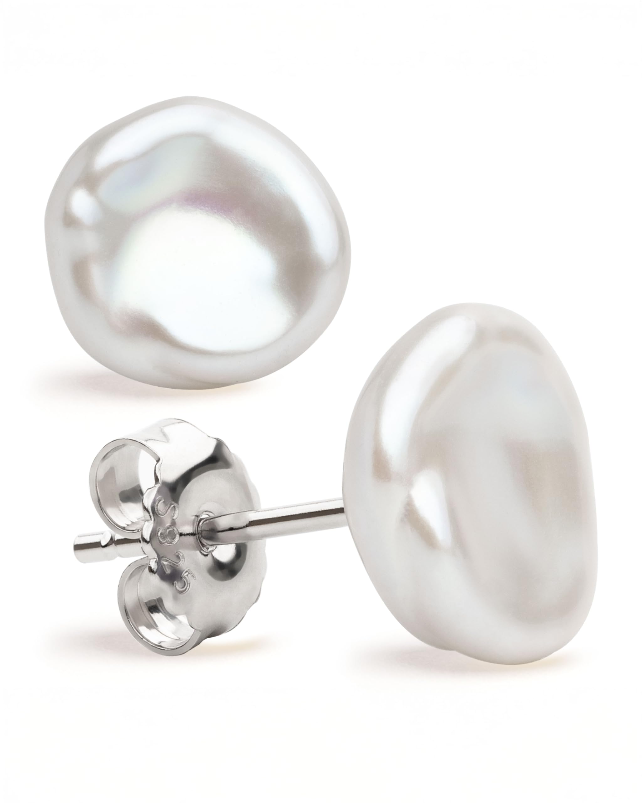 SECRET & YOU Woman Pearl Earrings Freshwater Cultured Keshi Pearls in White and Gray | Sterling Silver 925 | Available in 10 sizes from 7-8 mm to 15-16 mm | 7,5-8 mm