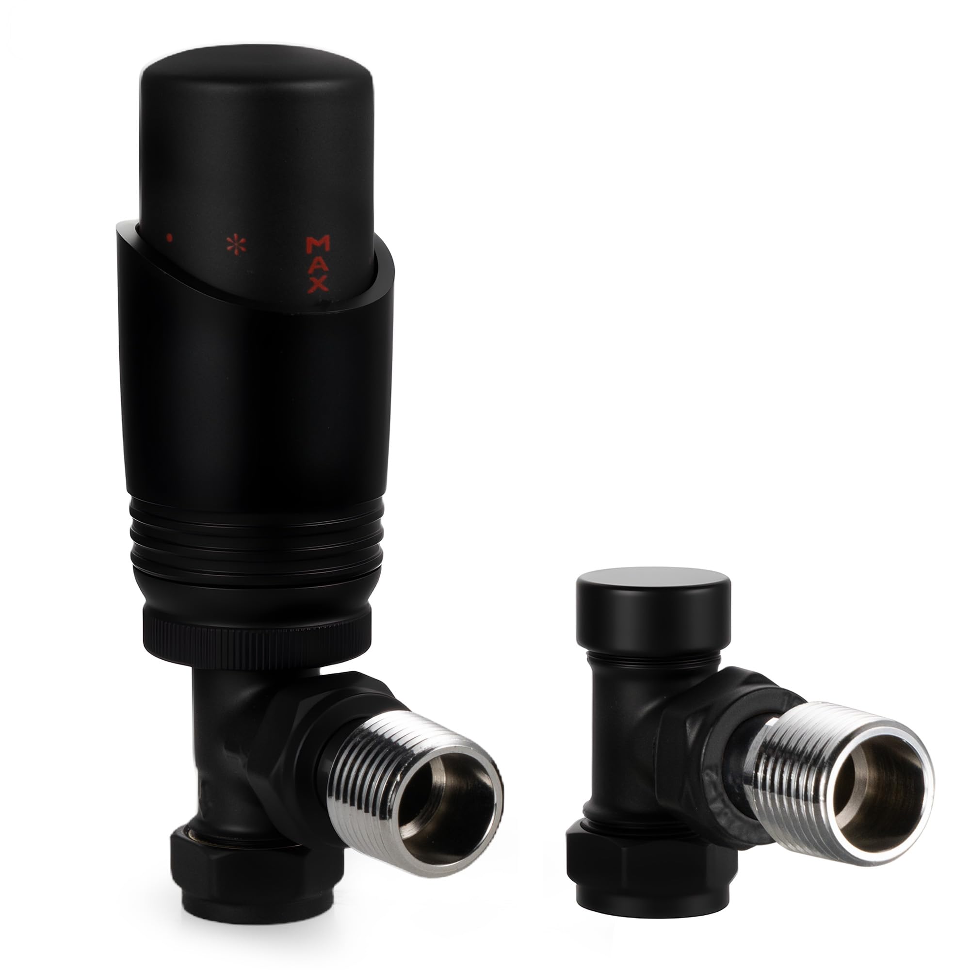 VANCOCO Matte Black Thermostatic Radiator Valve 1/2"×15mm Angled with Lockshield, Thermostat TRV Set, H62 Brass, Energy Saving