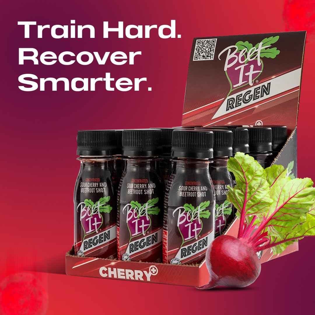 Beet It Regen Cherry+ Energy Shots 70ml – Beet Juice & Tart Cherry Juice Concentrate to Boost Muscle Recovery & Endurance – 200mg Dietary Nitrates – Pack of 15