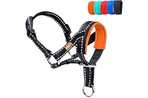 WINTCHUK Dog Head Collar, Head Collar with Reflective Strap to Stop Pulling for Small Medium and Large Dogs, Adjustable (M, Orange)
