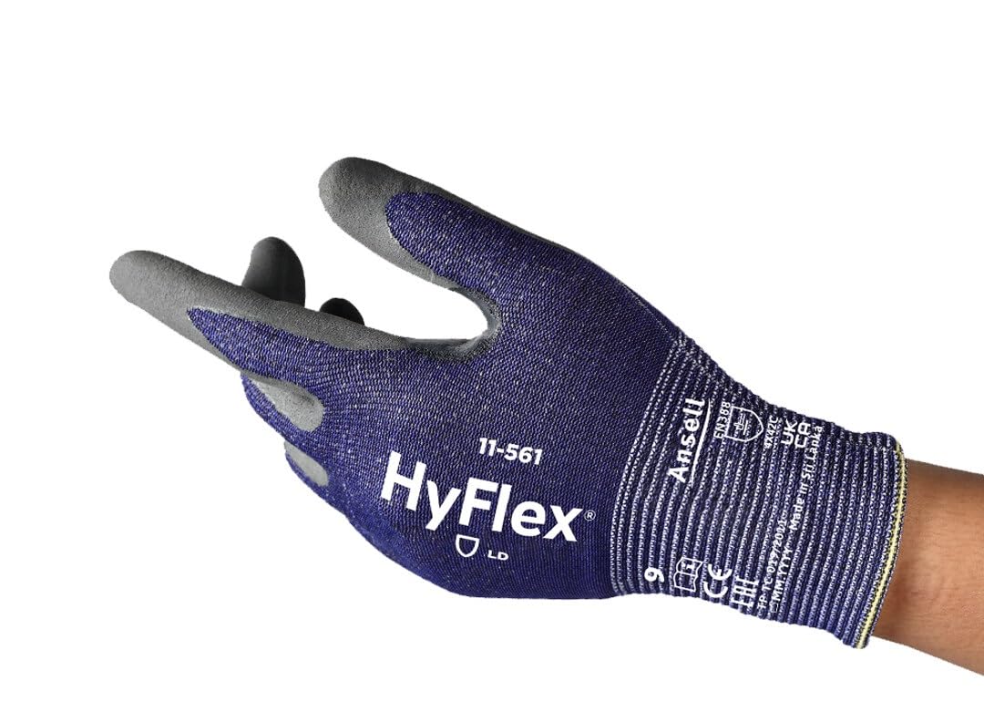Ansell HyFlex 11-561 Schnittschutz-Handschuhe, Atmungsaktive Nitril-beschichtung, Höchste Weiterreißfestigkeit, Dünne Arbeitshandschuhe Herren Damen, Waschbare, Blau, Größe L (1 Paar)