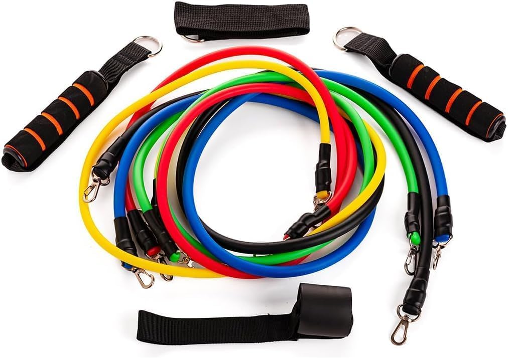 Endless EL1043 Toning Tubes Set of 5 with Different Resistance Levels | Multi Colour | Material : Natural Latex | With Door Anchor, Handles, Waterproof Carry Bag, Leg Ankle Straps for Men and Women