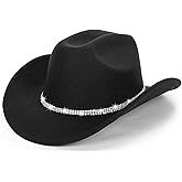 Classic Felt-Western-Cowboy-Cowgirl-Hats for Women-Men Fedora-Jazz-Hat with Band(Lagre)