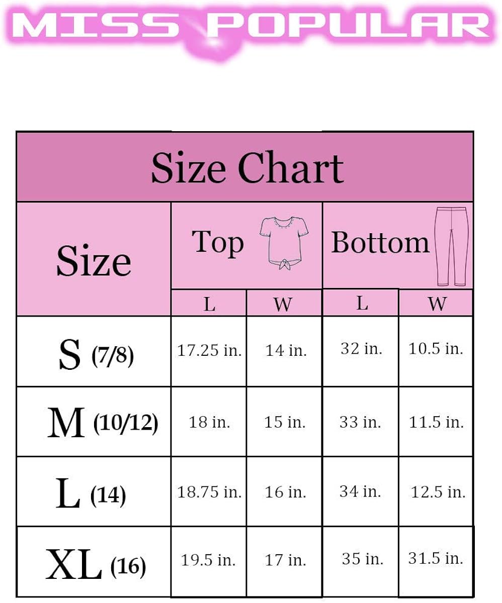 MISS POPULAR 6-Piece Set Girls Kids Sequins Applique Short Sleeve Tie Front T-Shirt with Jogger Pants Size 7-16: Clothing