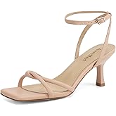 AIUNIIND Women's Sandals Square Open Toe Kitten Heels Strappy Ankle Strap Sandals for Women Comfort Dress Party Shoes