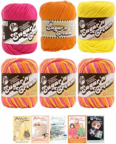 Lily Sugar n' Cream Variety Assortment 6 Pack Bundle 100% Cotton Medium 4 Worsted with 5 Patterns (Multi 4)