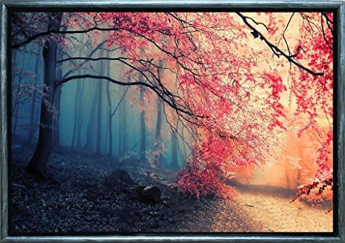 Startonight Luxury Framed Art Silver Red Leaves Dual View Surprise 19.69 Inch By 27.56 Inch Trees Collection Wall Art