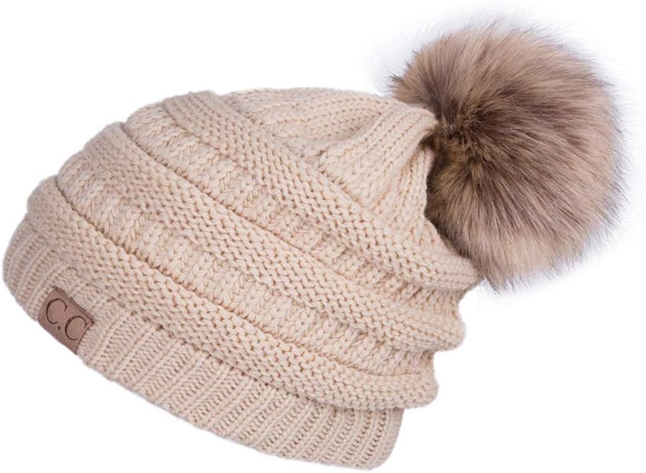 Geekbuzz Women Girls Winter Wool Knitted Beanie Hat with Pom Pom Cap Ski Snowboard Hats Bobble