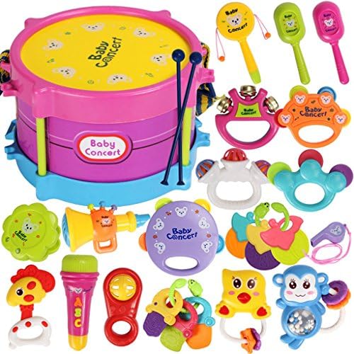 ROWAG 25 Pieces Baby Drum Set for Boy Girl Educational Kids Rattle and Rock Musical Instrument Playset Toys