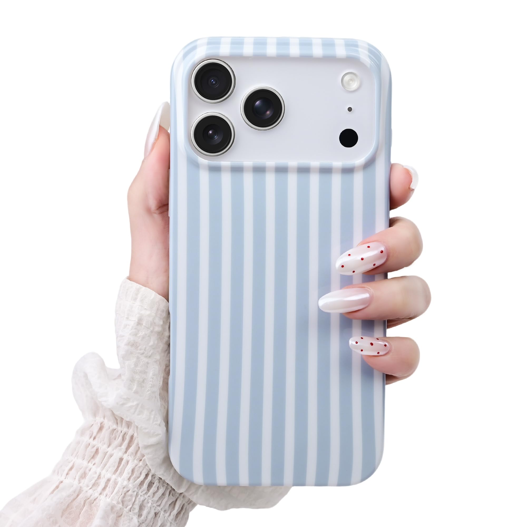 SleekCover Compatible with iPhone 17 Pro Max Case,Cute Aesthetic Striped Pattern Cover for Women Girls,Soft TPU Shockproof Protective Stylish Kawaii Case for iPhone 17 Pro Max 6.9",Blue