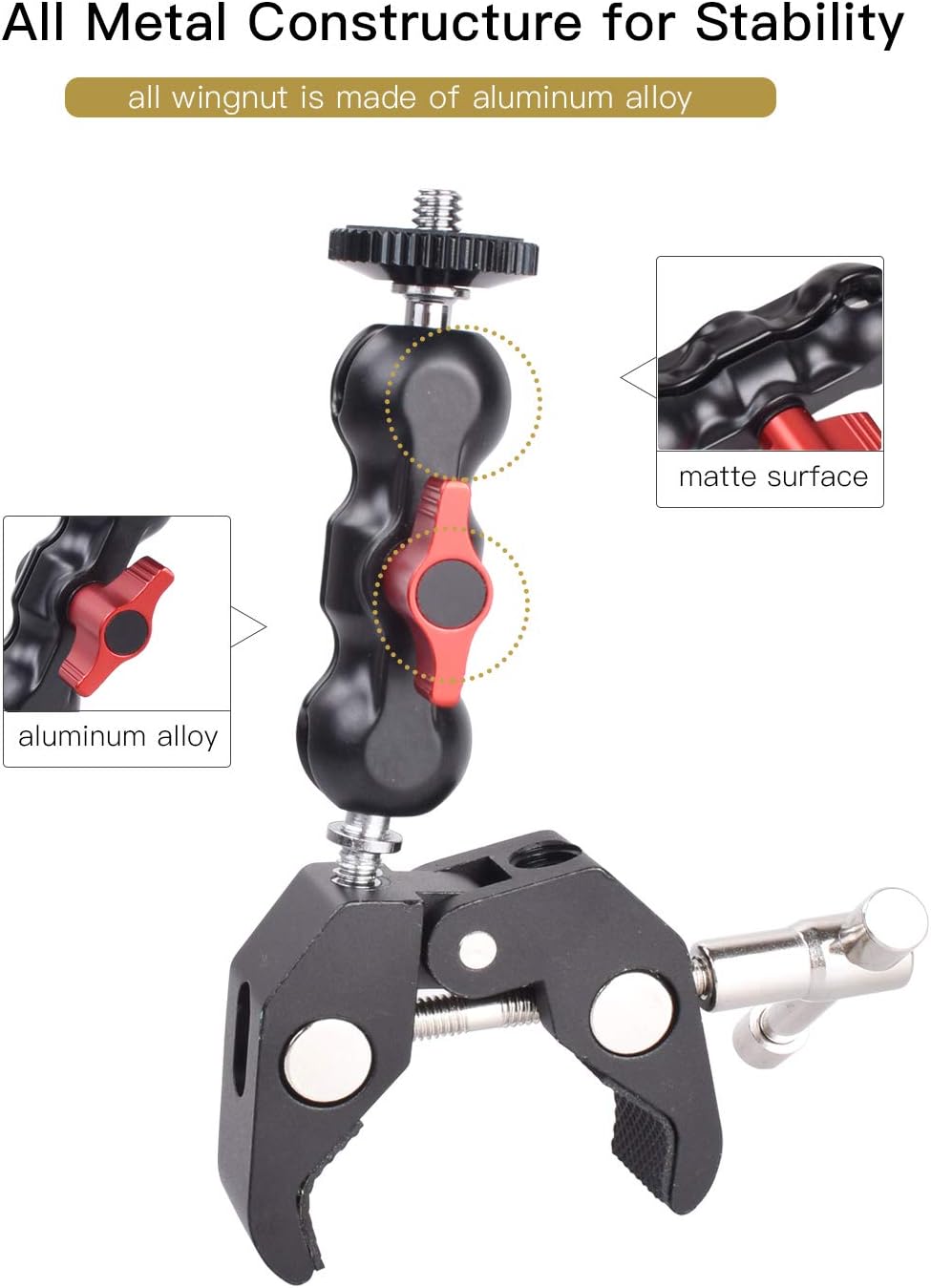 MOSHUSO Camera Mount Clamp with 360° Ballhead Arm, for DSLR Camera/Field Monitor/LED : Camera & Photo