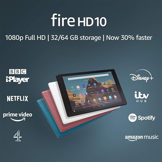 Fire HD 10 Tablet 10.1" 1080p Full HD display, 64 GB, Plum with Ads