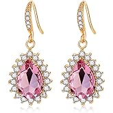 Austrian Crystal Halo Teardrop Drop Dangle Earrings for Women 14K Rose Gold Plated Hypoallergenic Jewelry