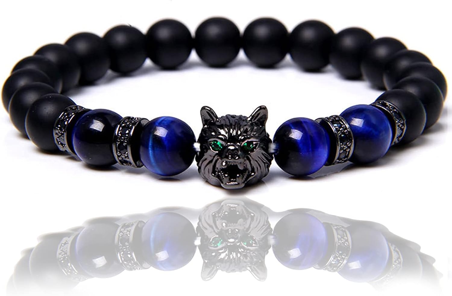 Save A Wolf Bracelet, Animal Head Wolf Strand Bracelets, Tiger Eye Lava