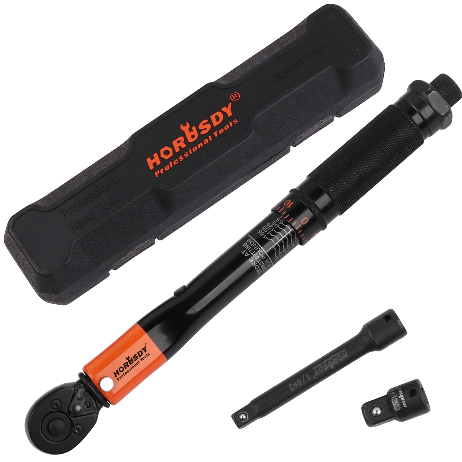 HORUSDY 3Pc 1/4 Drive Click Torque Wrench Ratchet Socket with Adaptor Extension