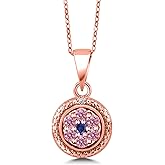 Gem Stone King 18K Rose Gold Plated Silver Pink Lab Grown Diamond Blue Created Sapphire Round Pendant Necklace For Women (0.35 Cttw, Gemstone Birthstone, with 18 Inch Chain)