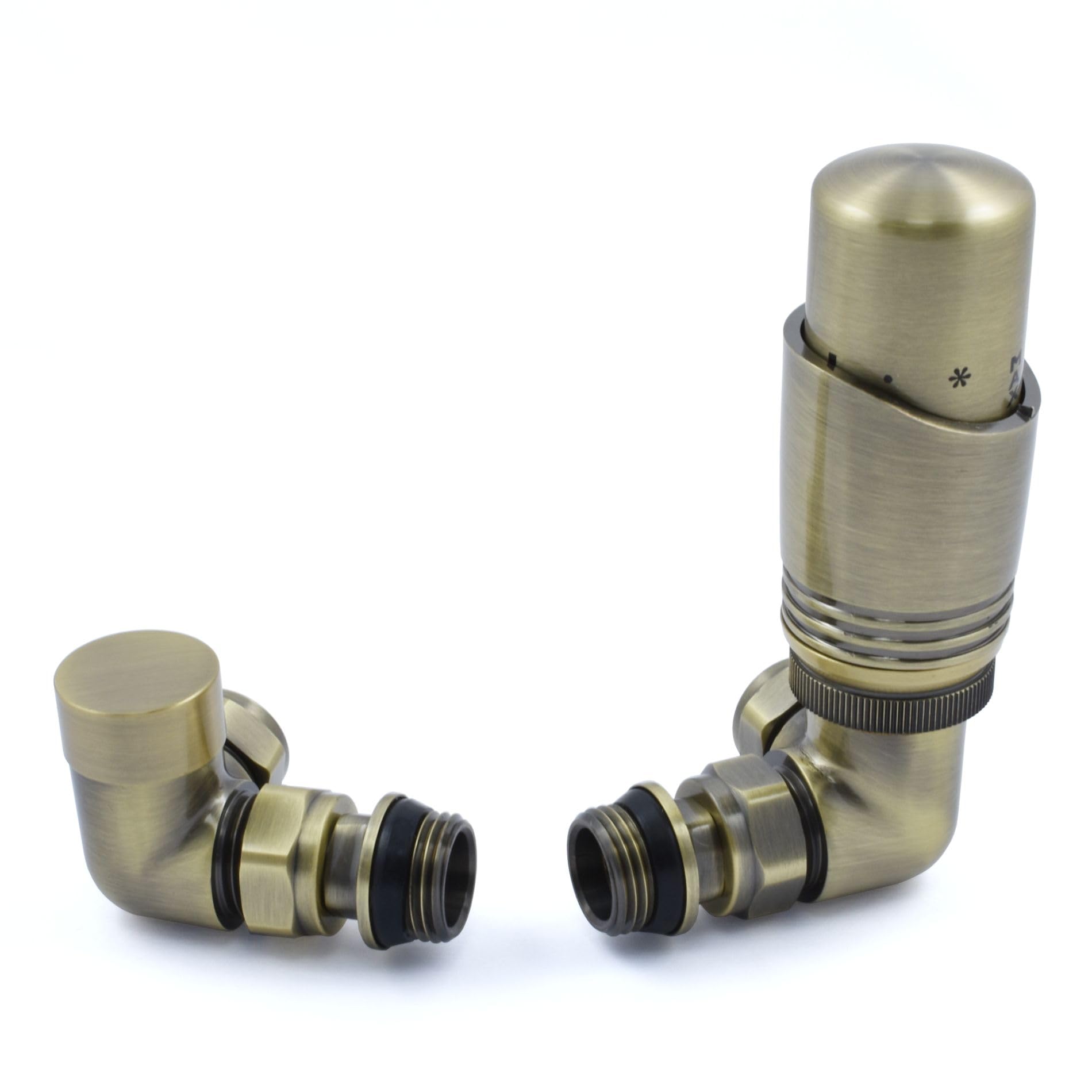 Thermostatic Radiator Valve Corner TRV – Zeta (Antique Brass)