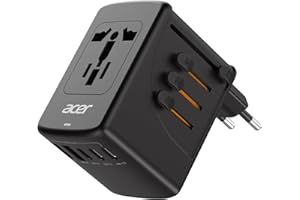 Acer Universal Travel Plug Adapter - International Power Adapter with 5 USB Ports (3 USB C) 5.8A, Worldwide Outlet Charger for USA to European UK France Germany Spain, Type C/E/F/G/I/L/A, Black