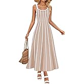 ZESICA Womens 2026 Summer Sleeveless Striped Midi Dresses Casual A Line Swing Knit Long Dress Beach Vacation Clothes