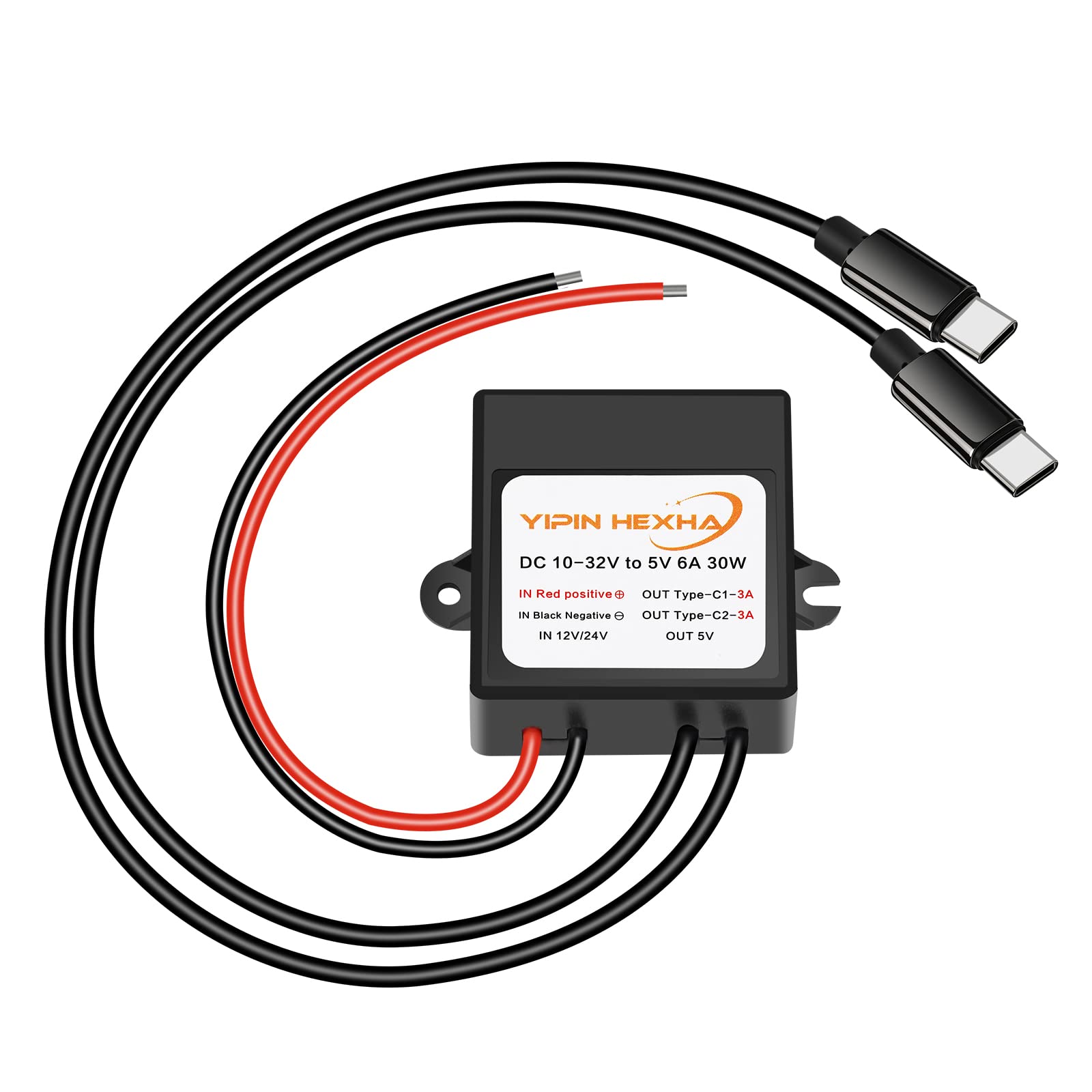Photo 1 of DC 12V/24V to 5V 6A 30W Dual Type-C USB C Converter DC Buck Charging Module Electric Step Down Power Adapter