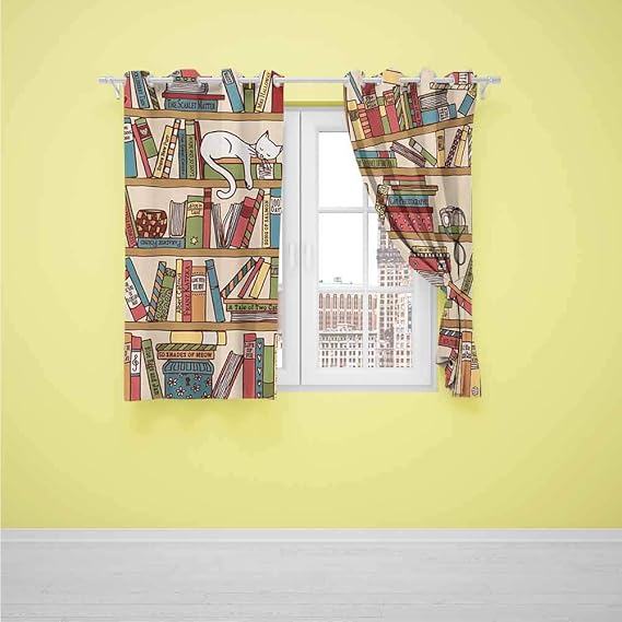 HCCJLCKS Cat Thermal Curtains Nerd Book Lover Kitty Sleeping Over