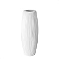 D'vine Dev 8 Inch White Ceramic Flower Vase, Waterfall Textured Vase for Home Decor, VS-WF-8