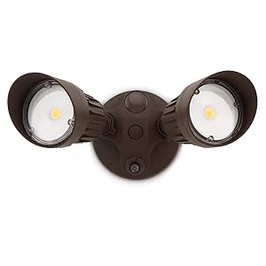 20W Dual-Head Dusk to Dawn LED Outdoor Security Light, Photocell, DLC-Listed Exterior Lamp, 120W Halogen Equiv, 3000K Warm White, 1800Lm Floodlight, Entryways, Porch, Bronze