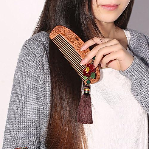 -Usforest Natural Peach Wood Carving Comb Original Design Handmade NO Static NO snag Organic Wide tooth Hair Comb