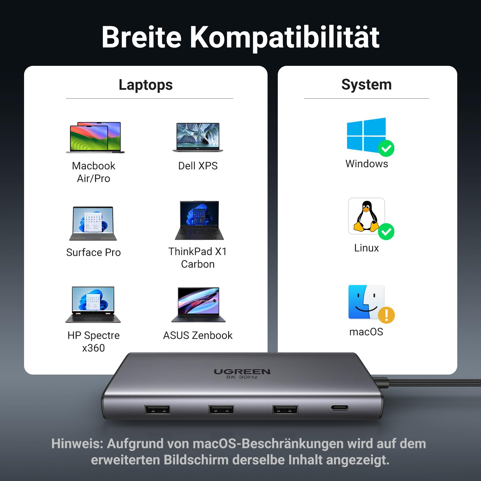 UGREEN Revodok Pro USB C Docking Station Dual HDMI 10 IN 1 Hub 2 HDMI, Gigabit Ethernet, 4X USB C/USB A Ports, PD 100W Schnellladen, SD/TF Kartenleser 7