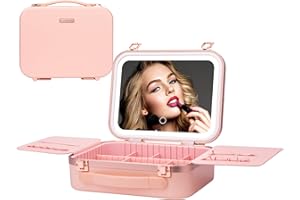 Extrei Gent Travel Makeup Train Case With LED Lights, 3 Brightness Adjustable Portable Makeup Organizer, Professional Adjustable Divider Storage Waterproof Makeup Train Case Accessories and Toolboxes